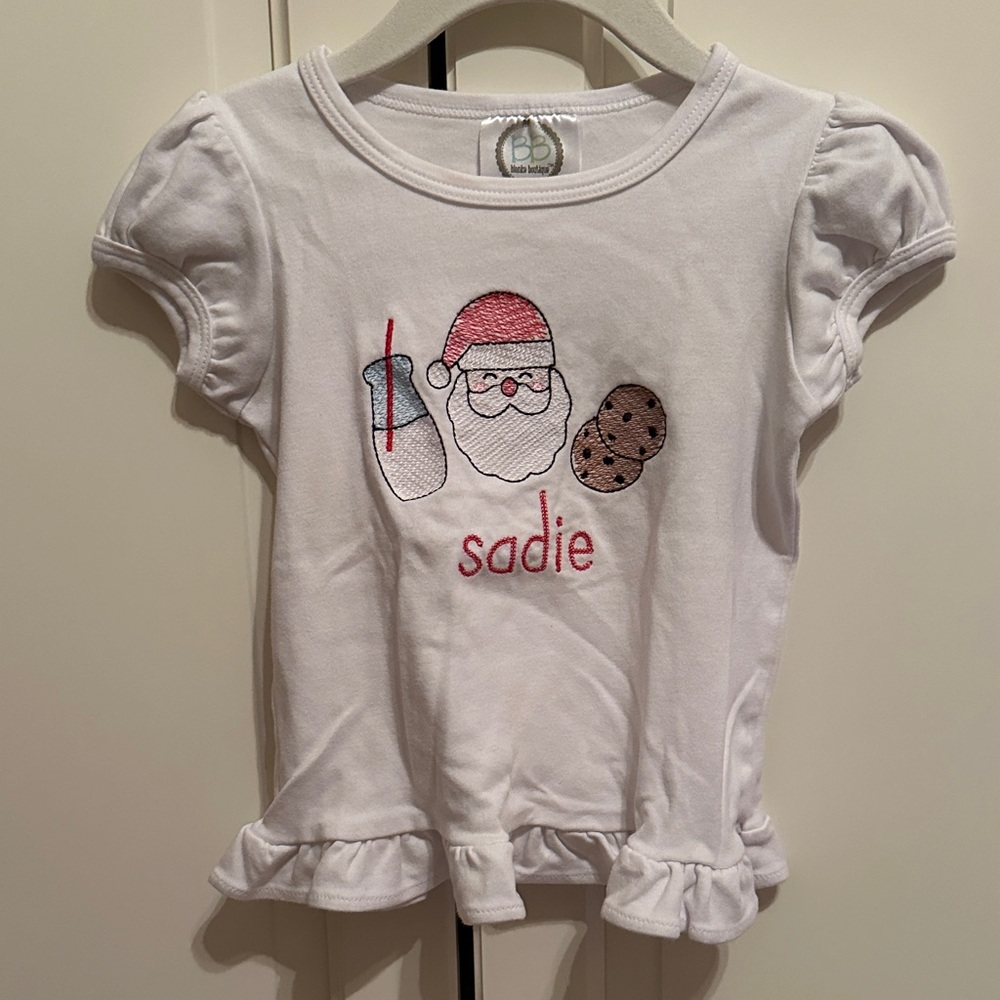 White Santa Embroidered Sadie Shirt 2T